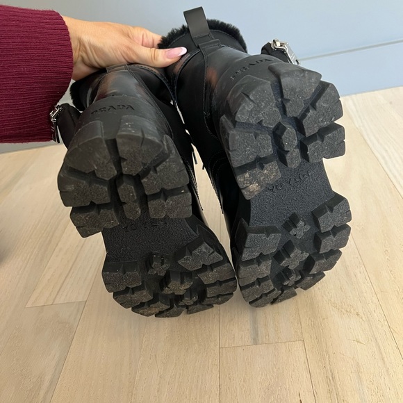 PRADA monolith leather and nylon biker boots with shearling lining black size 35 - Picture 5 of 8